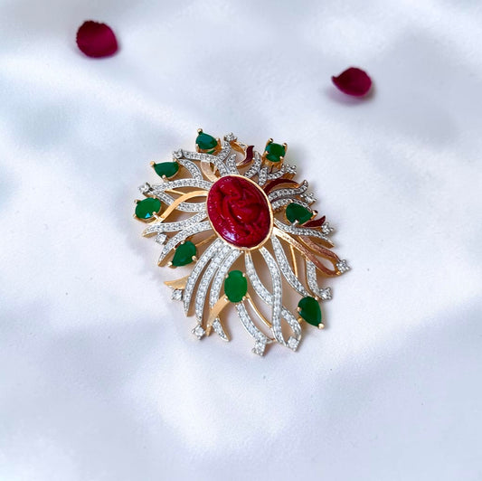 Coral Ganesha Brooch