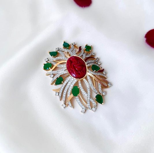 Coral Ganesha Brooch
